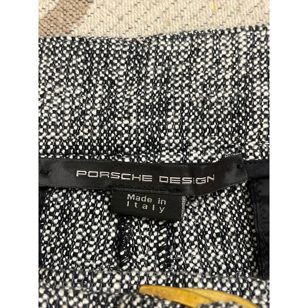 Porsche Design pleated cuffed belt cropped tweed black/white pants,size 38/US 6 - Picture 4 of 16